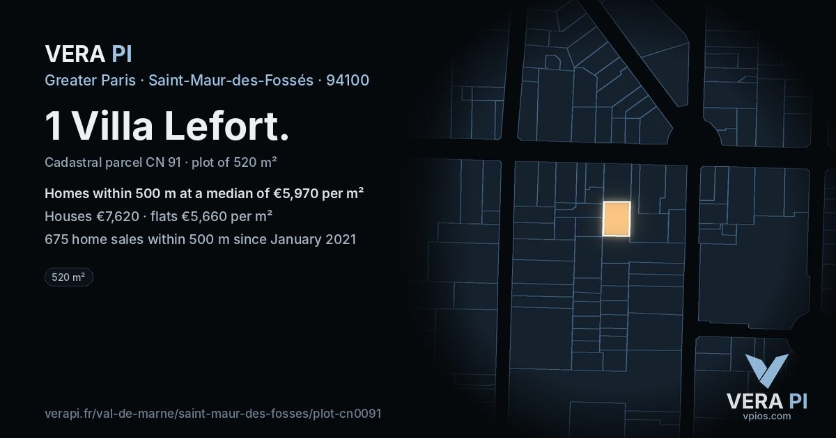 1 Villa Lefort, Saint-Maur-des-Fossés at night – the plot lit, the parcels around coloured by the prices near them