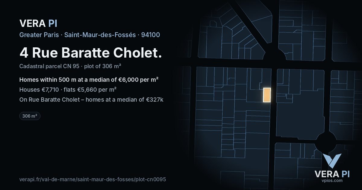 4 Rue Baratte Cholet, Saint-Maur-des-Fossés at night – the plot lit, the parcels around coloured by the prices near them