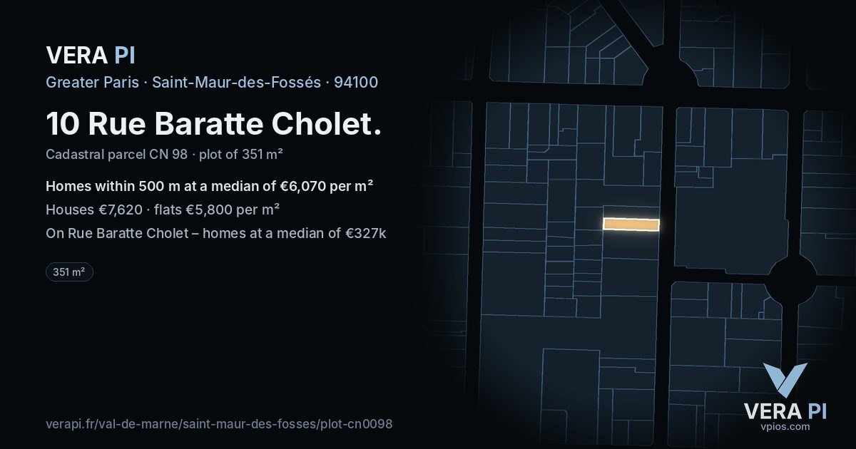 10 Rue Baratte Cholet, Saint-Maur-des-Fossés at night – the plot lit, the parcels around coloured by the prices near them