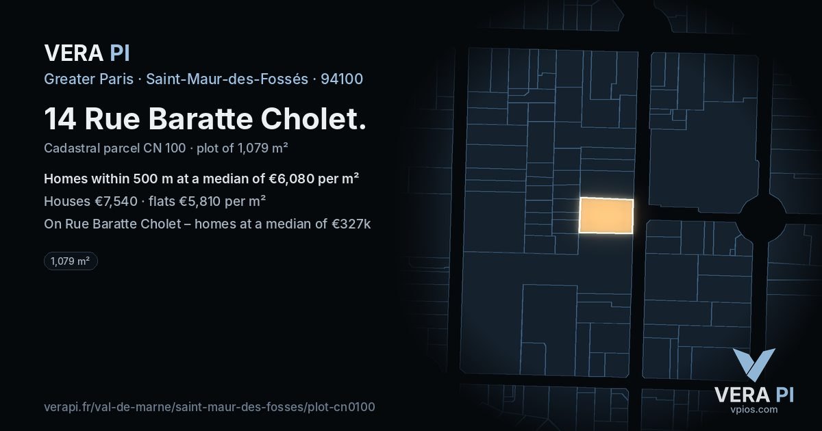 14 Rue Baratte Cholet, Saint-Maur-des-Fossés at night – the plot lit, the parcels around coloured by the prices near them