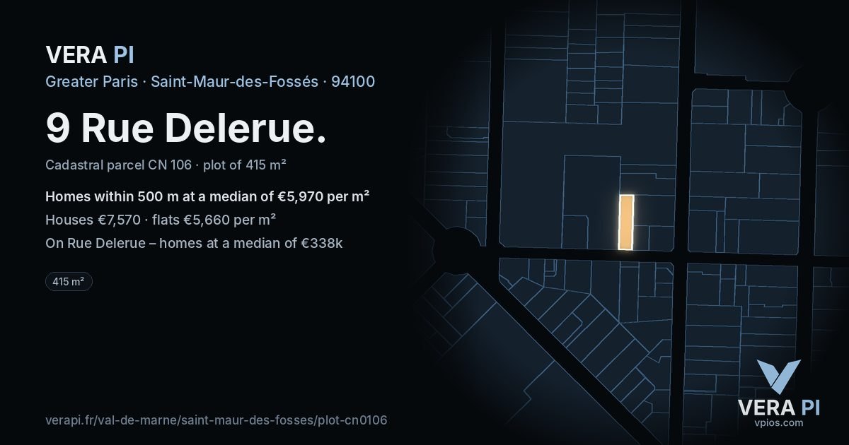 9 Rue Delerue, Saint-Maur-des-Fossés at night – the plot lit, the parcels around coloured by the prices near them
