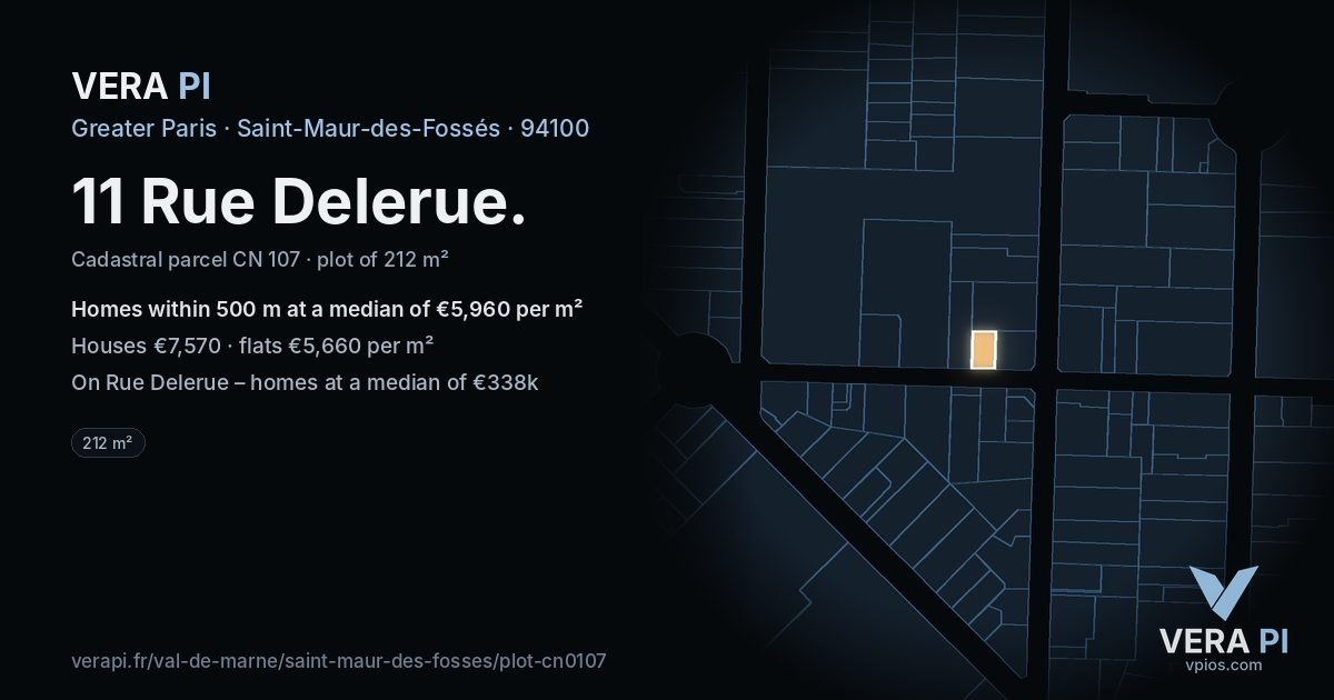 11 Rue Delerue, Saint-Maur-des-Fossés at night – the plot lit, the parcels around coloured by the prices near them