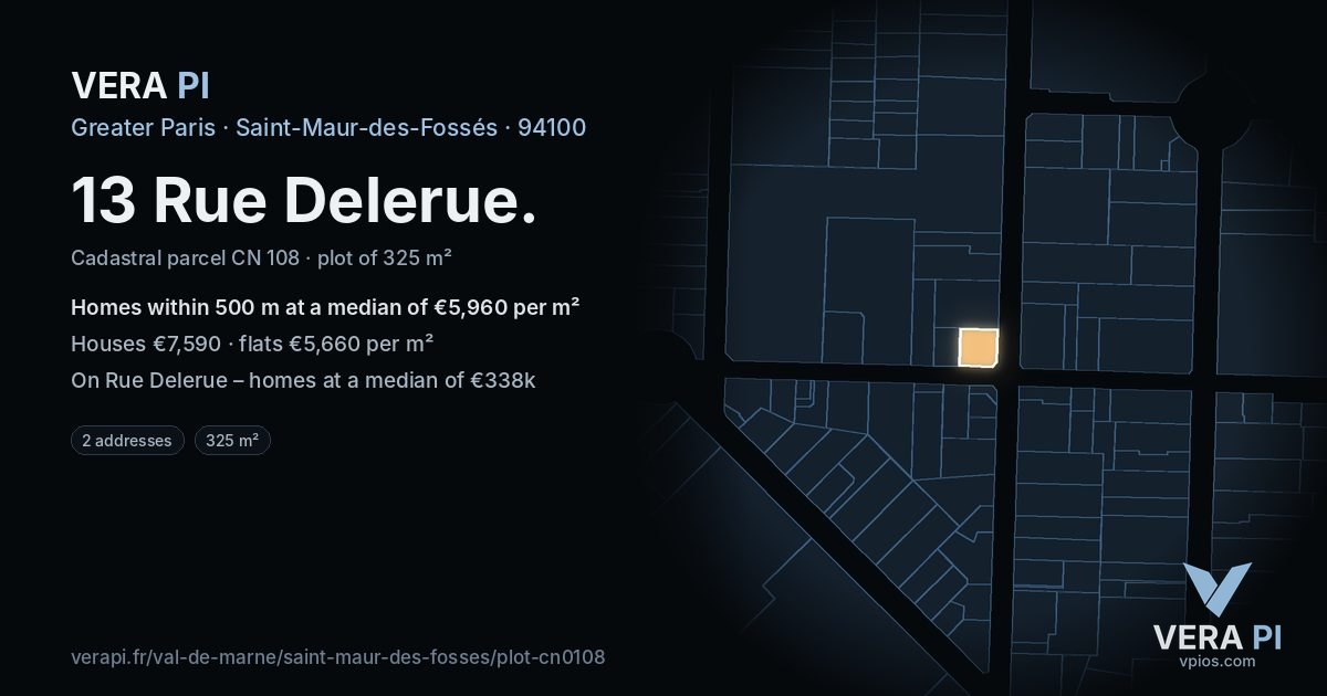 13 Rue Delerue, Saint-Maur-des-Fossés at night – the plot lit, the parcels around coloured by the prices near them