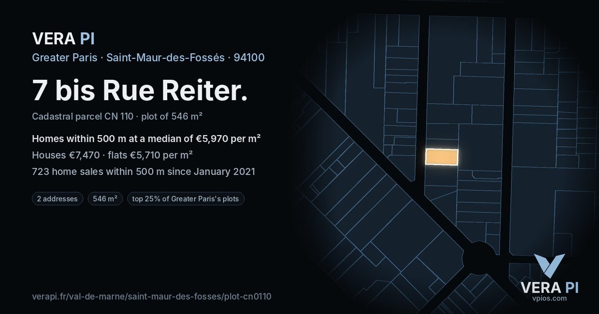 7 bis Rue Reiter, Saint-Maur-des-Fossés at night – the plot lit, the parcels around coloured by the prices near them