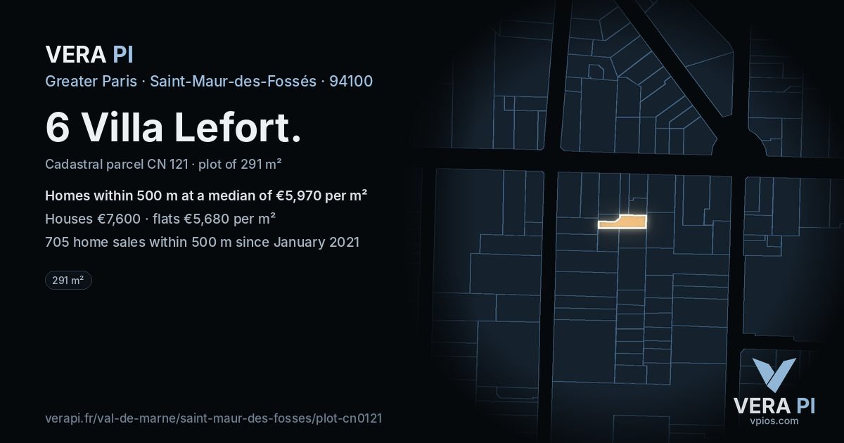 6 Villa Lefort, Saint-Maur-des-Fossés at night – the plot lit, the parcels around coloured by the prices near them