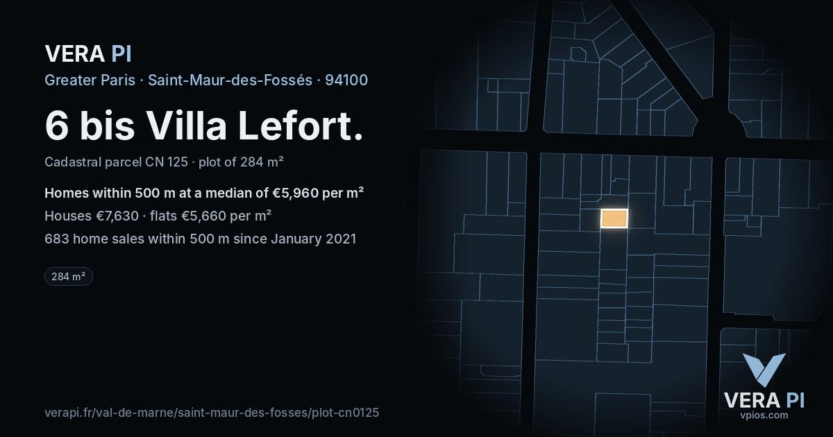 6 bis Villa Lefort, Saint-Maur-des-Fossés at night – the plot lit, the parcels around coloured by the prices near them