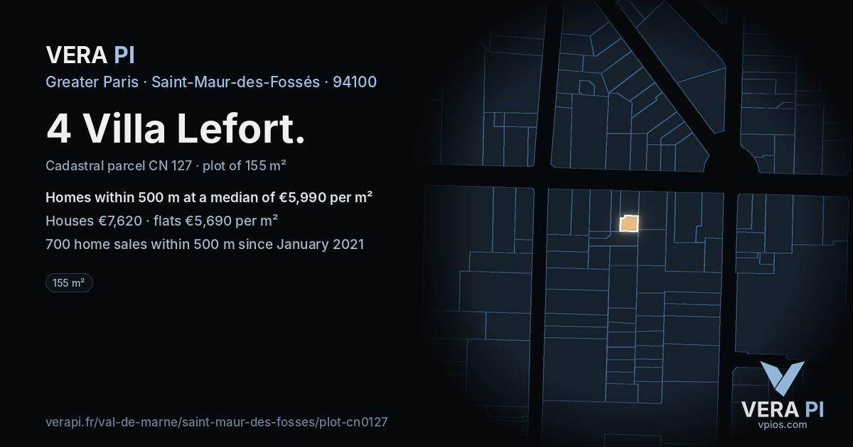 4 Villa Lefort, Saint-Maur-des-Fossés at night – the plot lit, the parcels around coloured by the prices near them