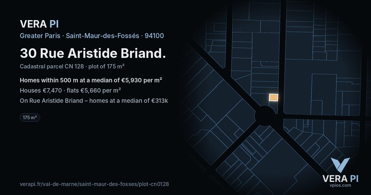 30 Rue Aristide Briand, Saint-Maur-des-Fossés at night – the plot lit, the parcels around coloured by the prices near them