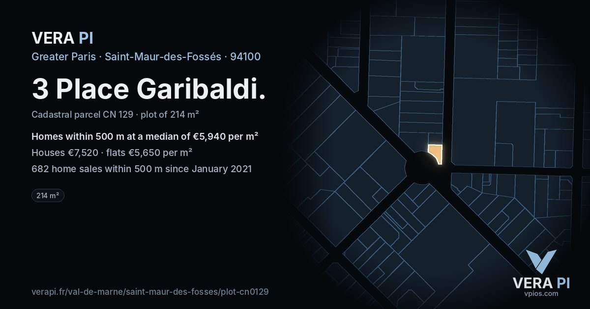 3 Place Garibaldi, Saint-Maur-des-Fossés at night – the plot lit, the parcels around coloured by the prices near them