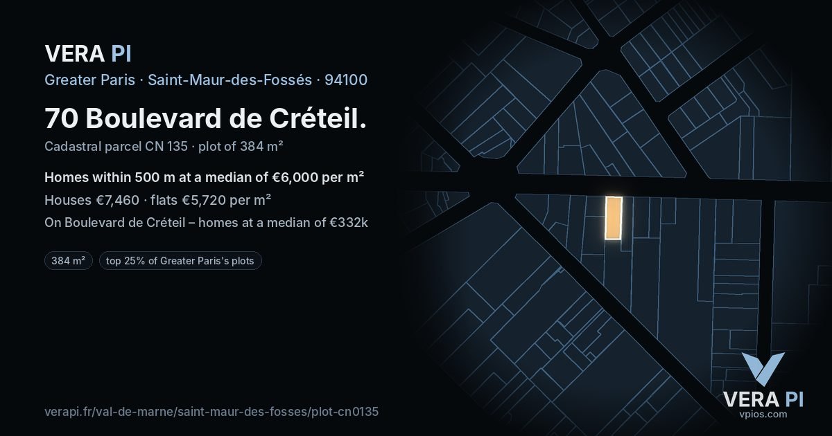 70 Boulevard de Créteil, Saint-Maur-des-Fossés at night – the plot lit, the parcels around coloured by the prices near them