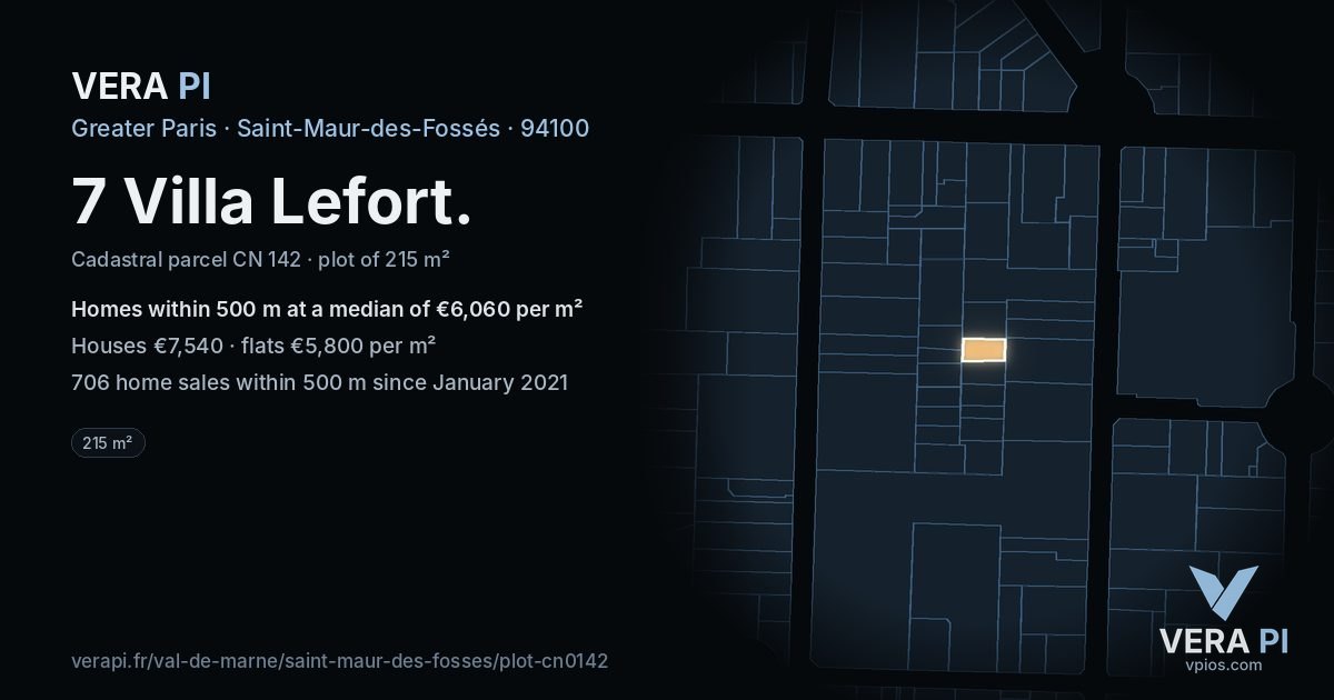 7 Villa Lefort, Saint-Maur-des-Fossés at night – the plot lit, the parcels around coloured by the prices near them