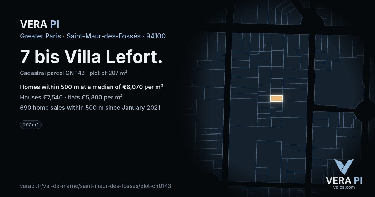 7 bis Villa Lefort, Saint-Maur-des-Fossés at night – the plot lit, the parcels around coloured by the prices near them