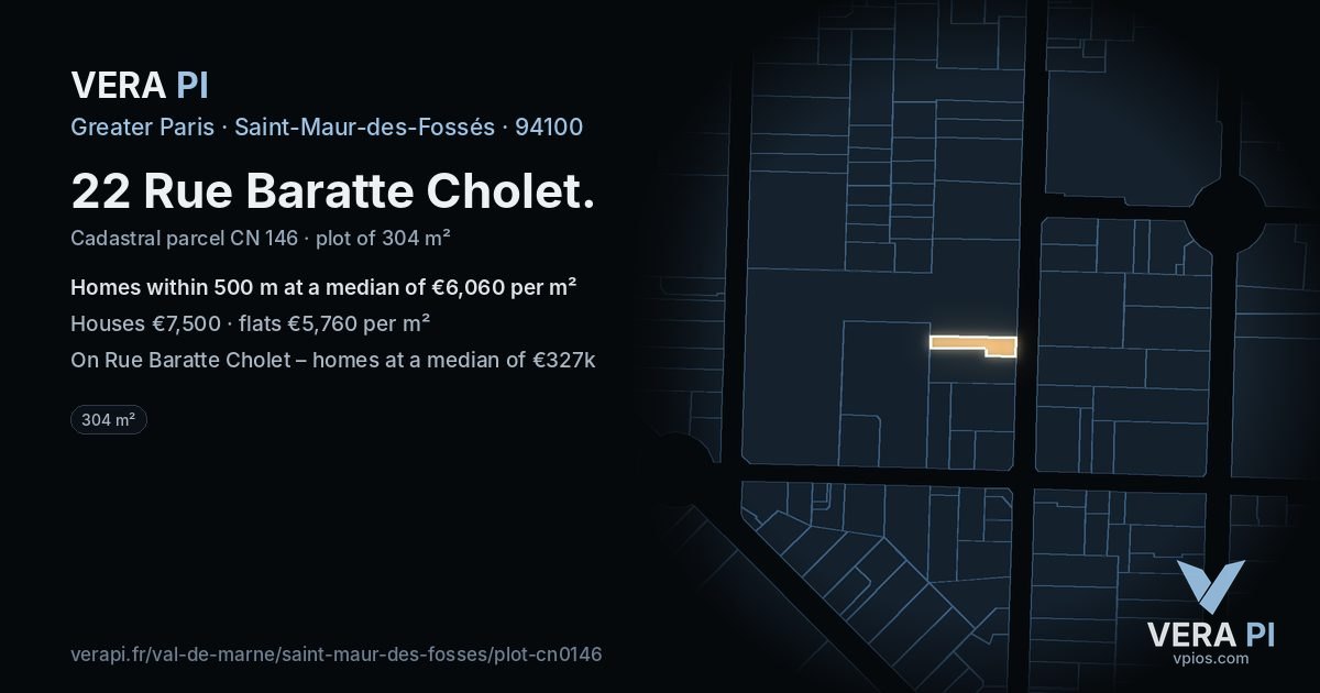 22 Rue Baratte Cholet, Saint-Maur-des-Fossés at night – the plot lit, the parcels around coloured by the prices near them