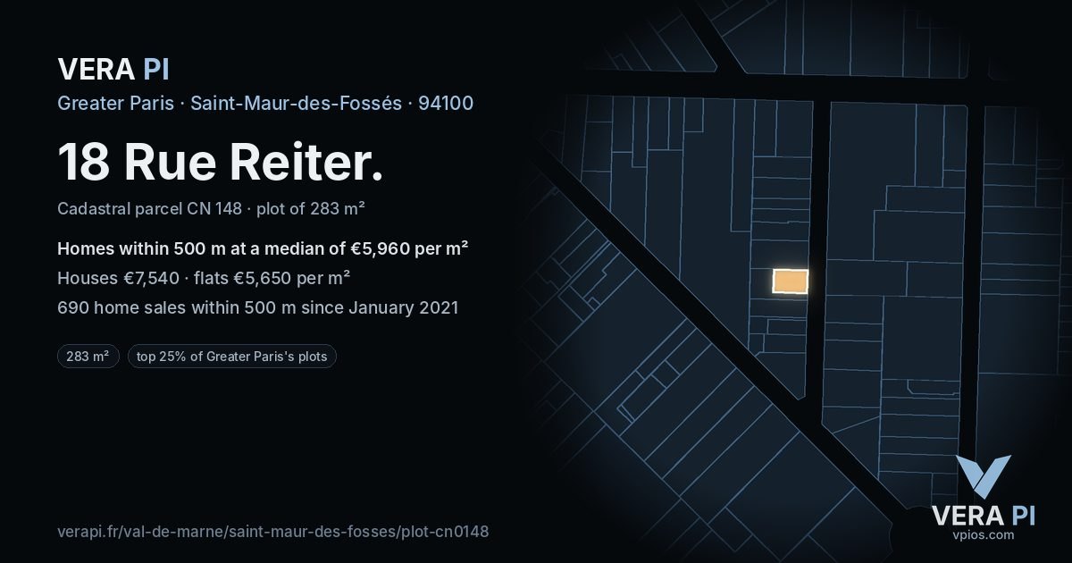 18 Rue Reiter, Saint-Maur-des-Fossés at night – the plot lit, the parcels around coloured by the prices near them