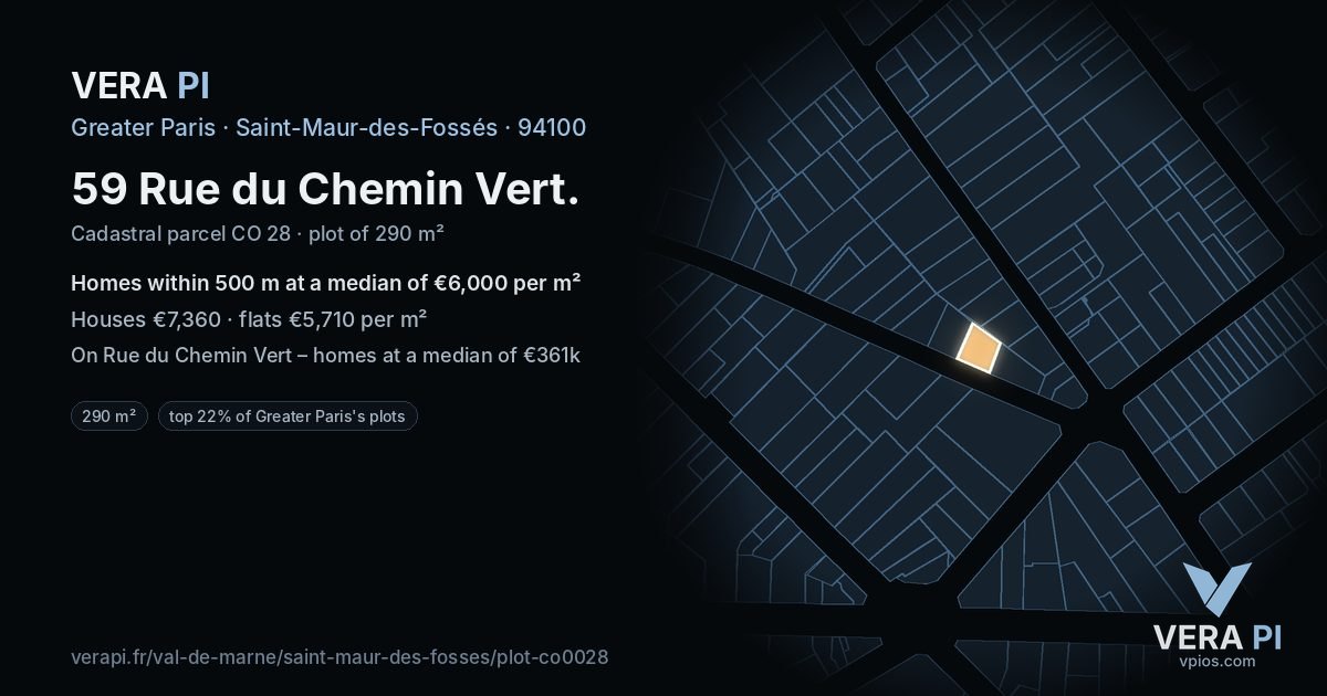 59 Rue du Chemin Vert, Saint-Maur-des-Fossés at night – the plot lit, the parcels around coloured by the prices near them