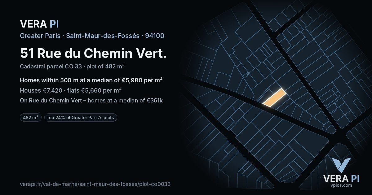 51 Rue du Chemin Vert, Saint-Maur-des-Fossés at night – the plot lit, the parcels around coloured by the prices near them