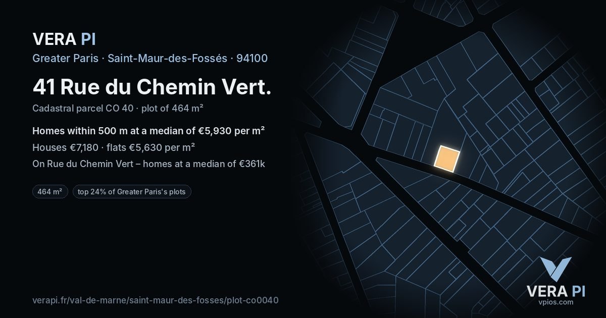 41 Rue du Chemin Vert, Saint-Maur-des-Fossés at night – the plot lit, the parcels around coloured by the prices near them