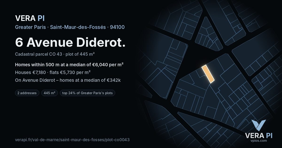 6 Avenue Diderot, Saint-Maur-des-Fossés at night – the plot lit, the parcels around coloured by the prices near them