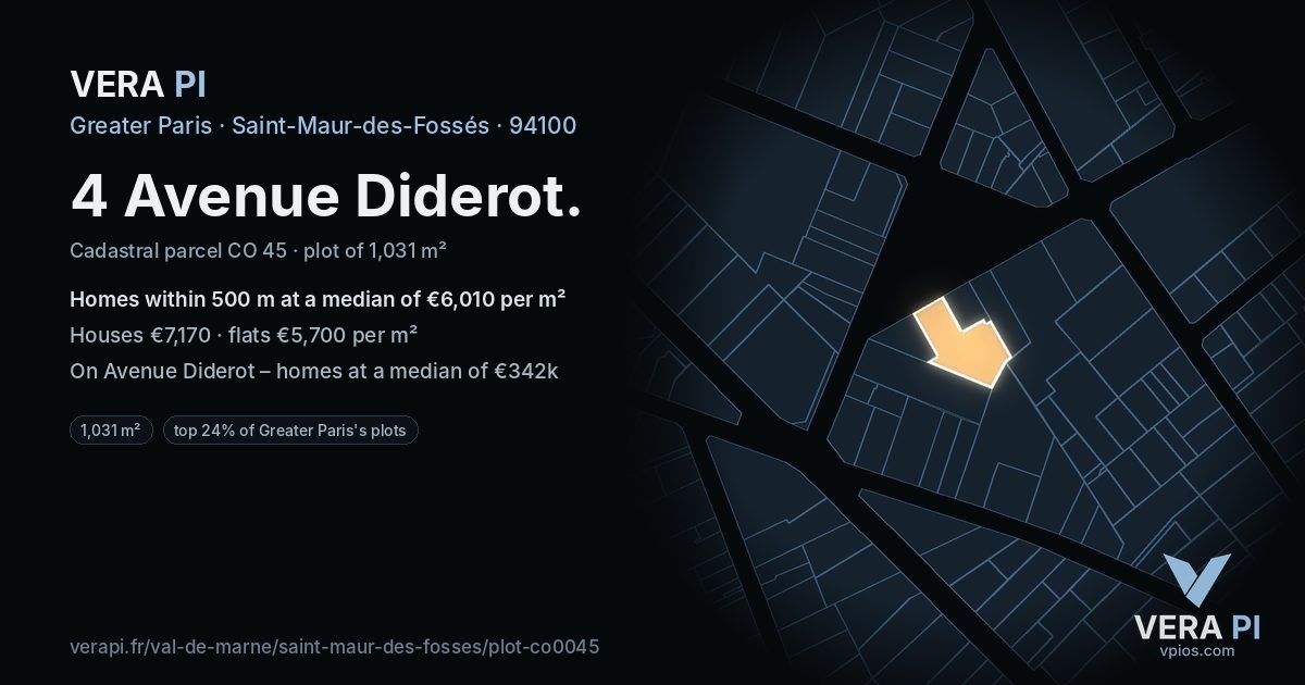 4 Avenue Diderot, Saint-Maur-des-Fossés at night – the plot lit, the parcels around coloured by the prices near them