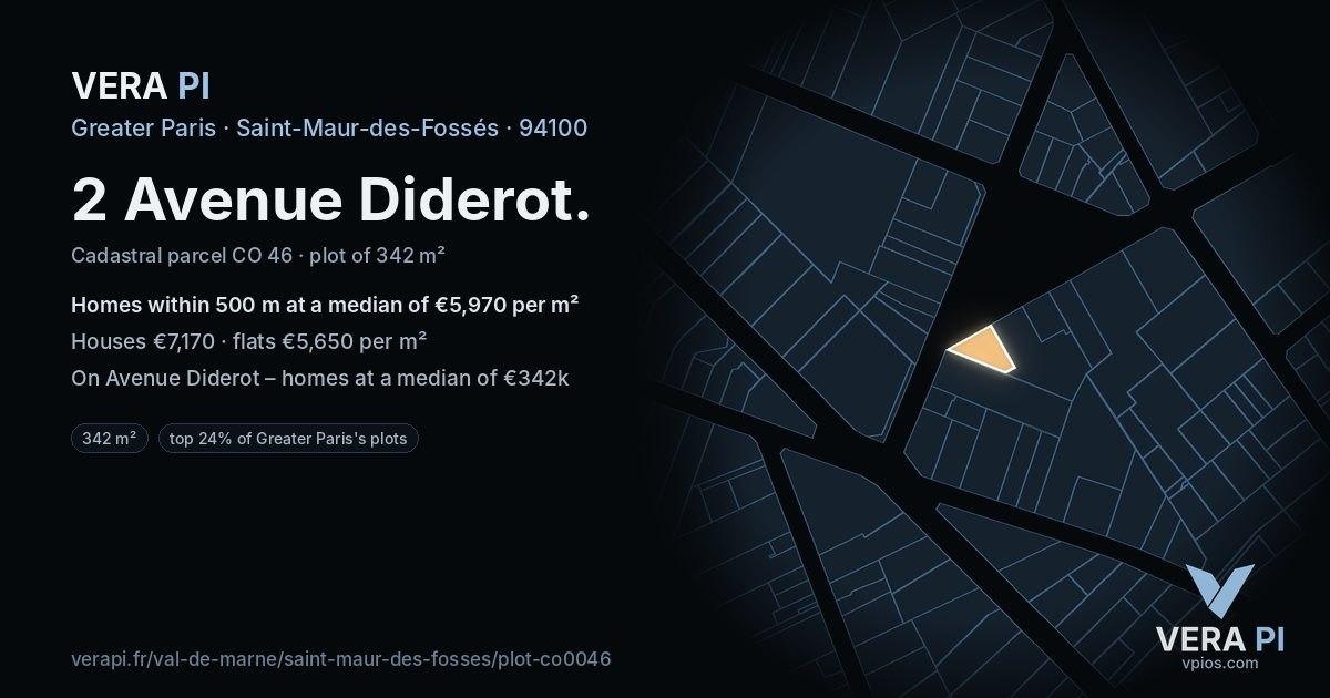 2 Avenue Diderot, Saint-Maur-des-Fossés at night – the plot lit, the parcels around coloured by the prices near them