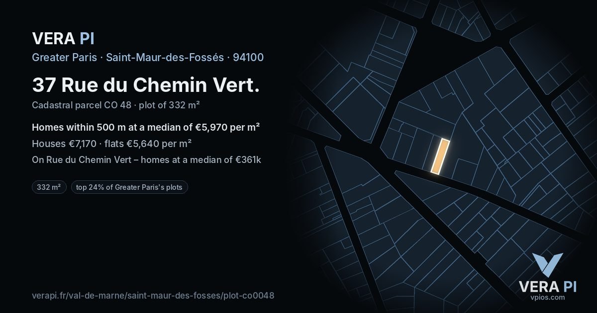 37 Rue du Chemin Vert, Saint-Maur-des-Fossés at night – the plot lit, the parcels around coloured by the prices near them