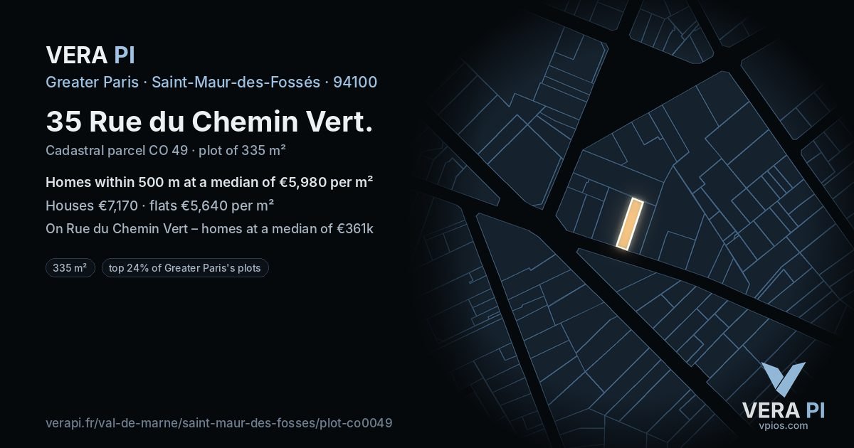 35 Rue du Chemin Vert, Saint-Maur-des-Fossés at night – the plot lit, the parcels around coloured by the prices near them