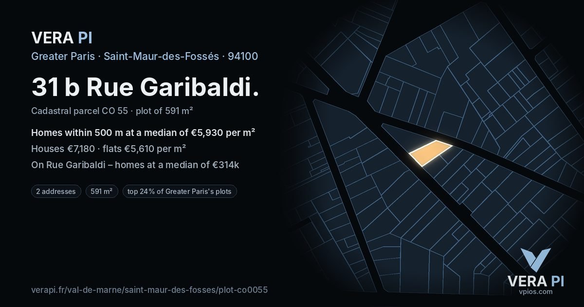 31 b Rue Garibaldi, Saint-Maur-des-Fossés at night – the plot lit, the parcels around coloured by the prices near them
