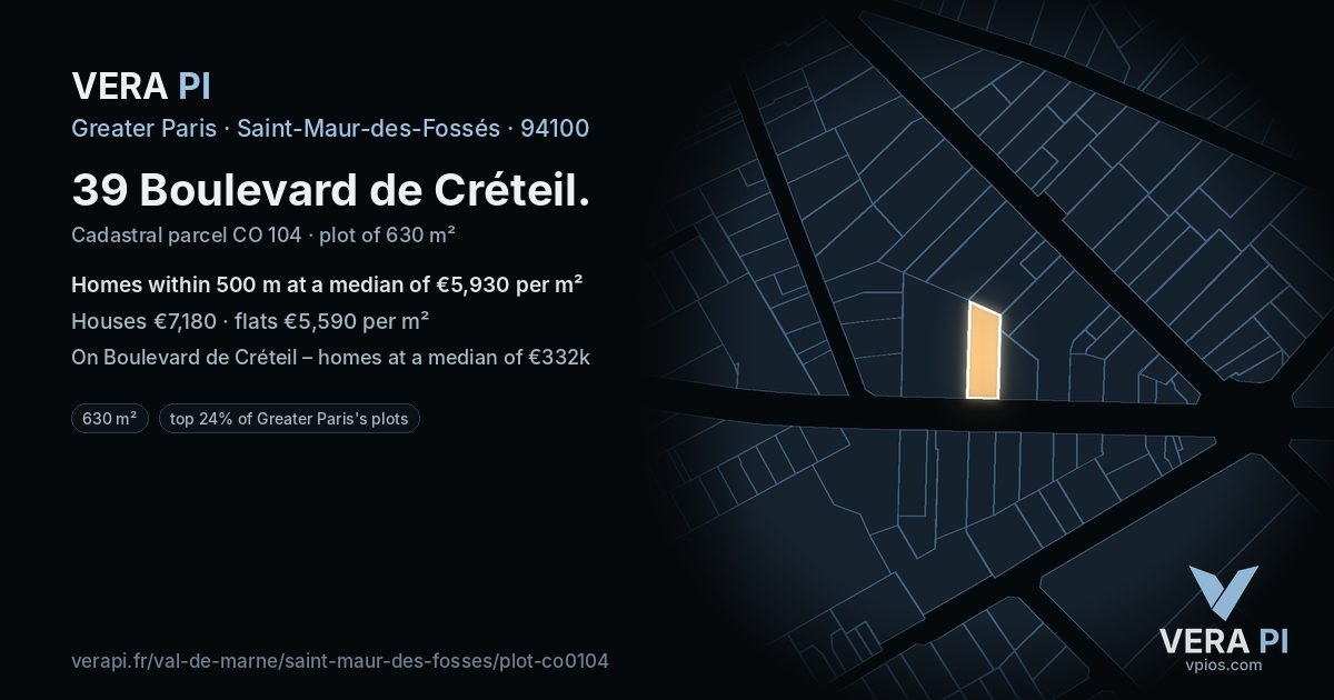 39 Boulevard de Créteil, Saint-Maur-des-Fossés at night – the plot lit, the parcels around coloured by the prices near them