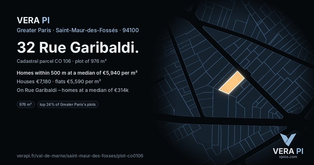 32 Rue Garibaldi, Saint-Maur-des-Fossés at night – the plot lit, the parcels around coloured by the prices near them