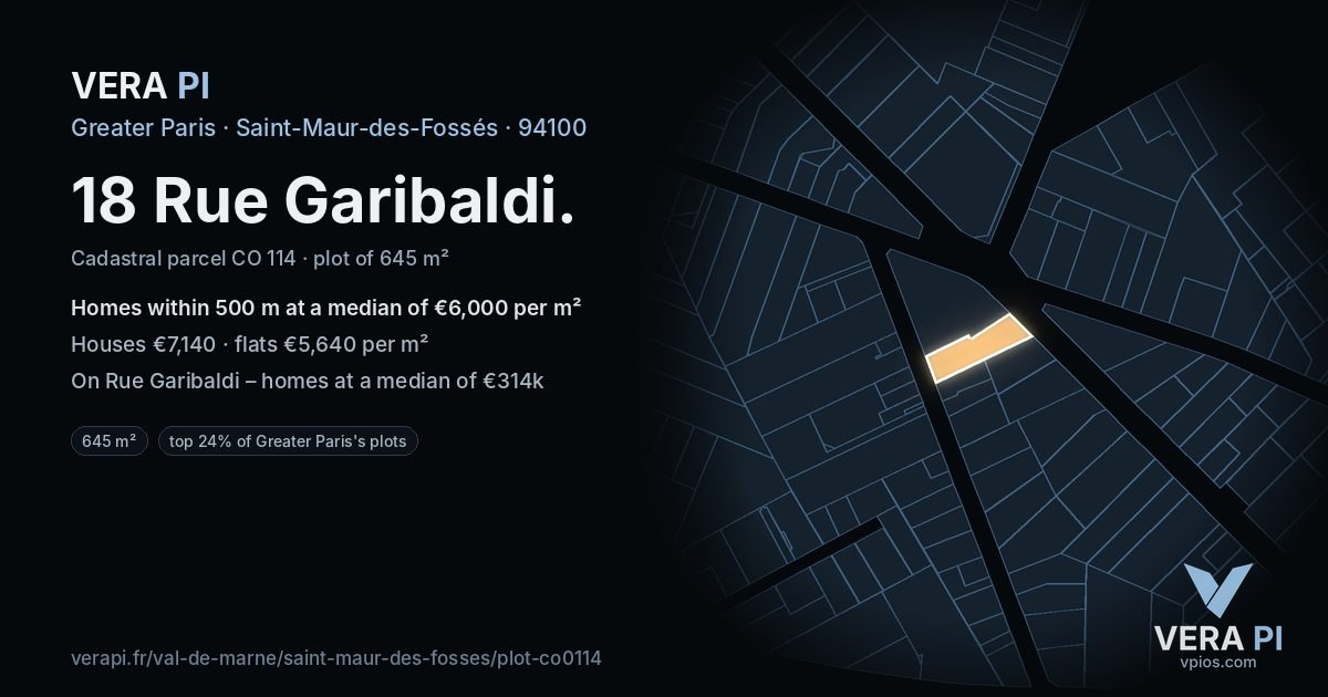 18 Rue Garibaldi, Saint-Maur-des-Fossés at night – the plot lit, the parcels around coloured by the prices near them