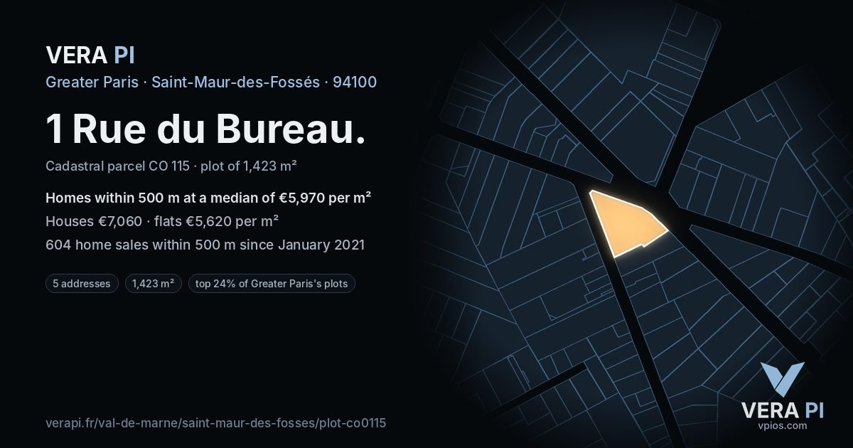 1 Rue du Bureau, Saint-Maur-des-Fossés at night – the plot lit, the parcels around coloured by the prices near them