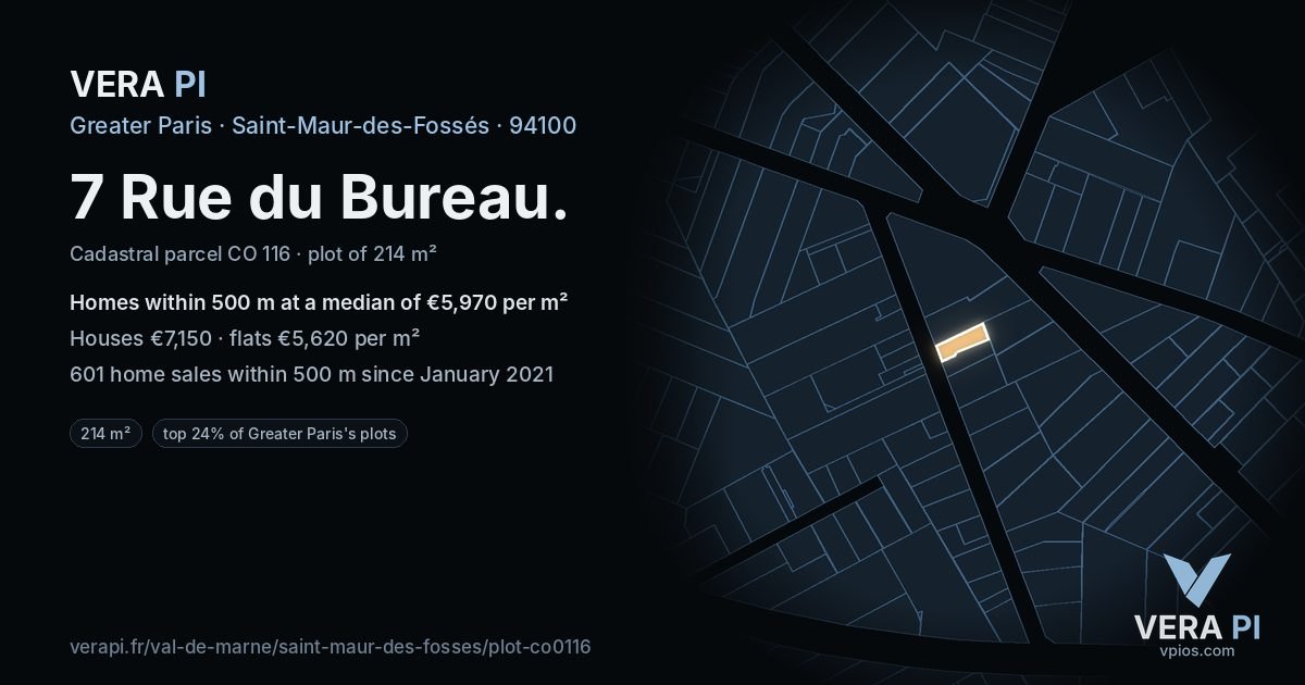 7 Rue du Bureau, Saint-Maur-des-Fossés at night – the plot lit, the parcels around coloured by the prices near them
