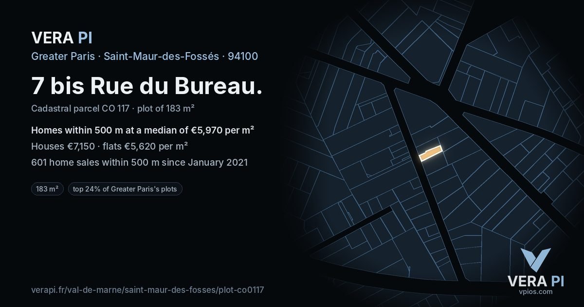 7 bis Rue du Bureau, Saint-Maur-des-Fossés at night – the plot lit, the parcels around coloured by the prices near them