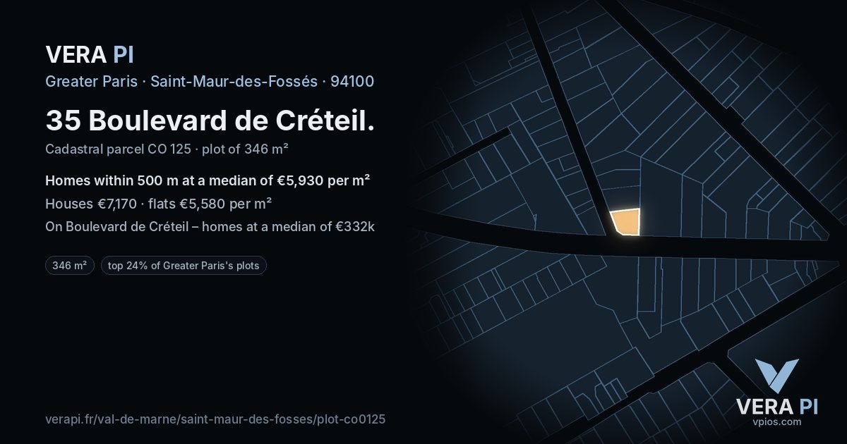 35 Boulevard de Créteil, Saint-Maur-des-Fossés at night – the plot lit, the parcels around coloured by the prices near them