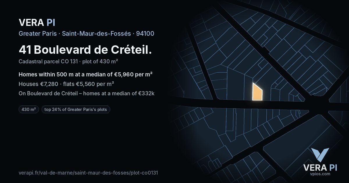 41 Boulevard de Créteil, Saint-Maur-des-Fossés at night – the plot lit, the parcels around coloured by the prices near them