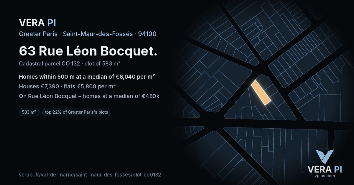 63 Rue Léon Bocquet, Saint-Maur-des-Fossés at night – the plot lit, the parcels around coloured by the prices near them