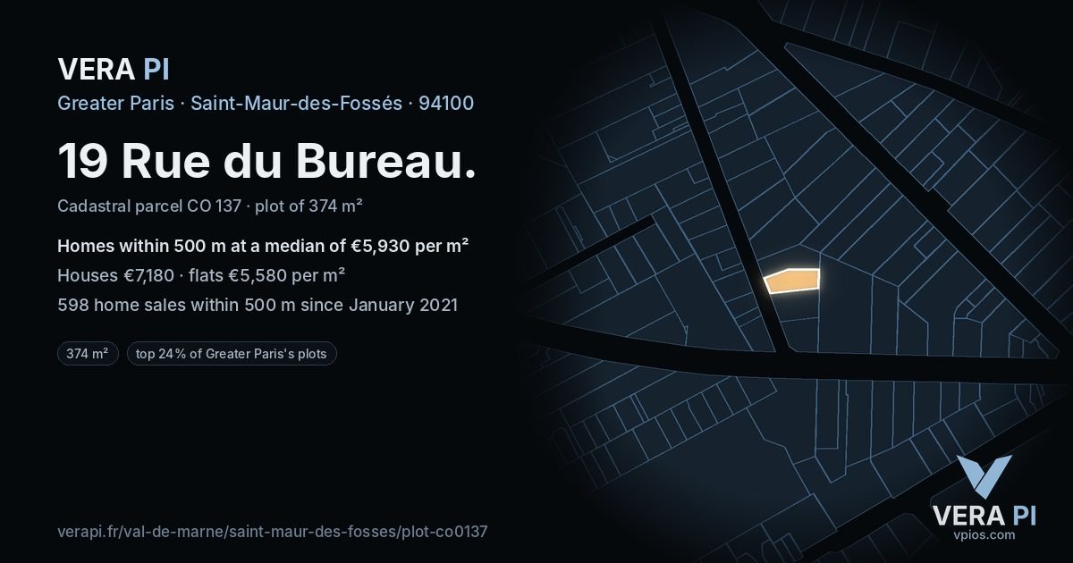 19 Rue du Bureau, Saint-Maur-des-Fossés at night – the plot lit, the parcels around coloured by the prices near them