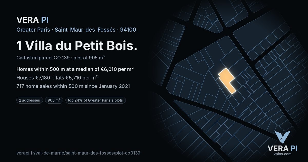 1 Villa du Petit Bois, Saint-Maur-des-Fossés at night – the plot lit, the parcels around coloured by the prices near them