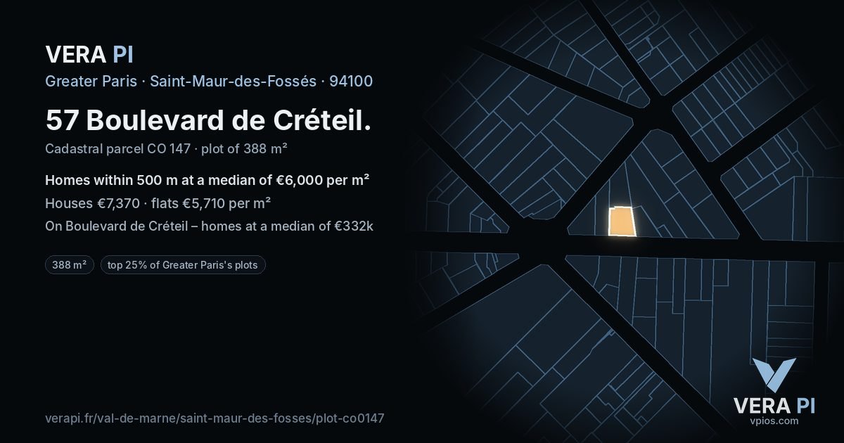57 Boulevard de Créteil, Saint-Maur-des-Fossés at night – the plot lit, the parcels around coloured by the prices near them