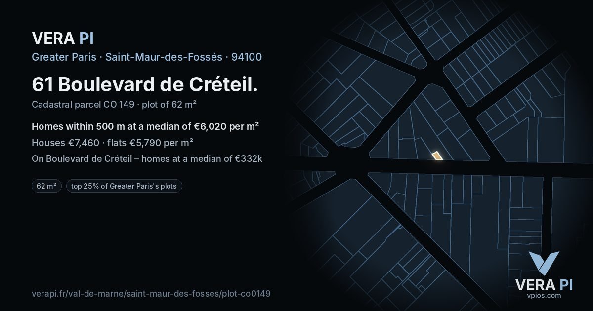 61 Boulevard de Créteil, Saint-Maur-des-Fossés at night – the plot lit, the parcels around coloured by the prices near them