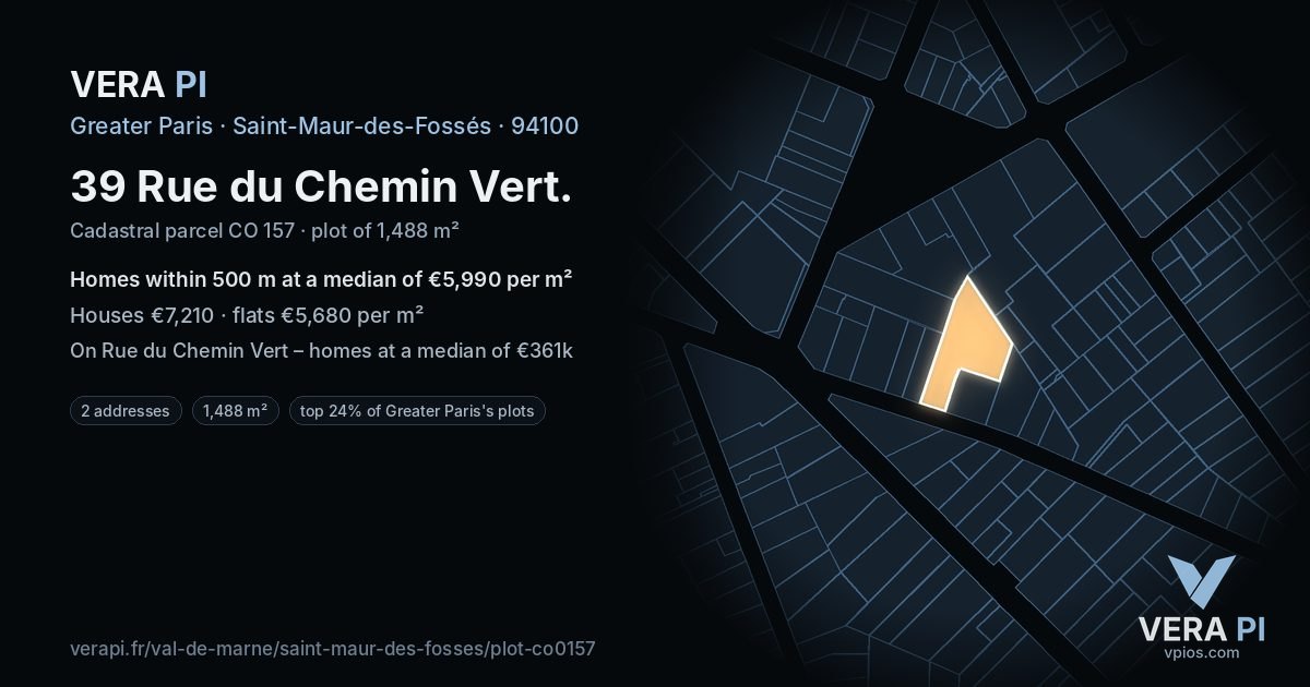 39 Rue du Chemin Vert, Saint-Maur-des-Fossés at night – the plot lit, the parcels around coloured by the prices near them
