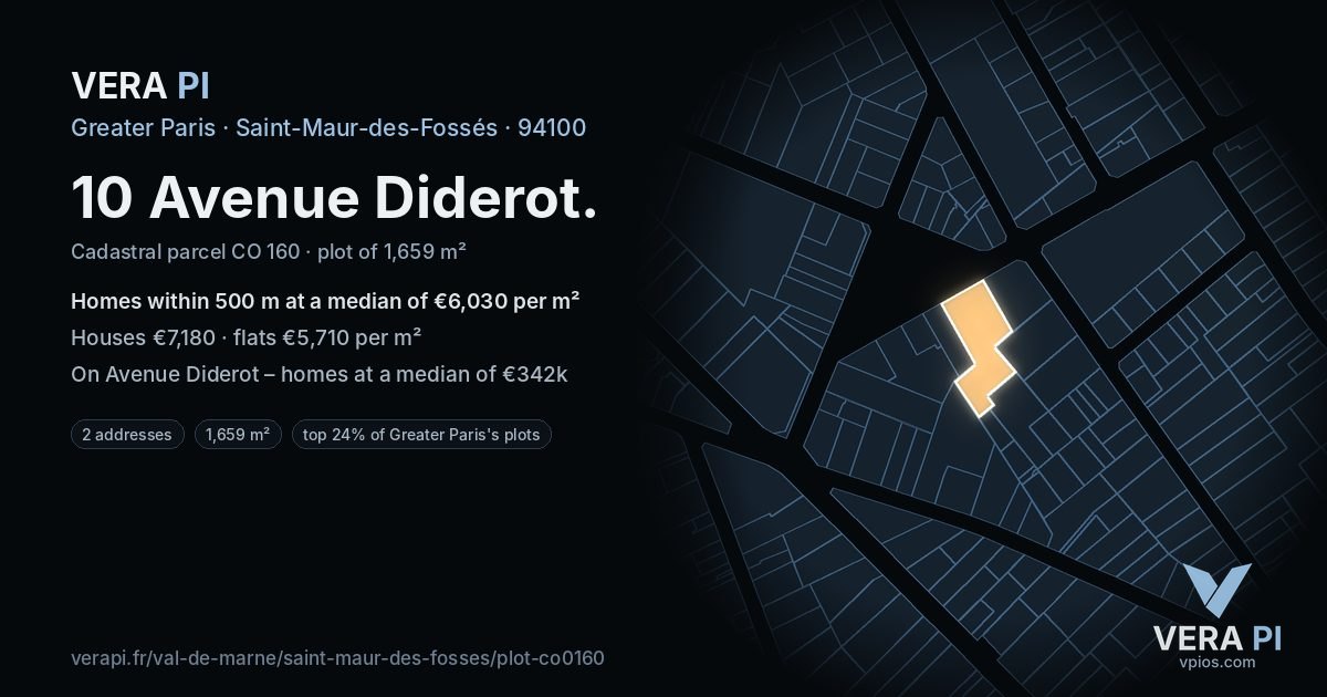 10 Avenue Diderot, Saint-Maur-des-Fossés at night – the plot lit, the parcels around coloured by the prices near them