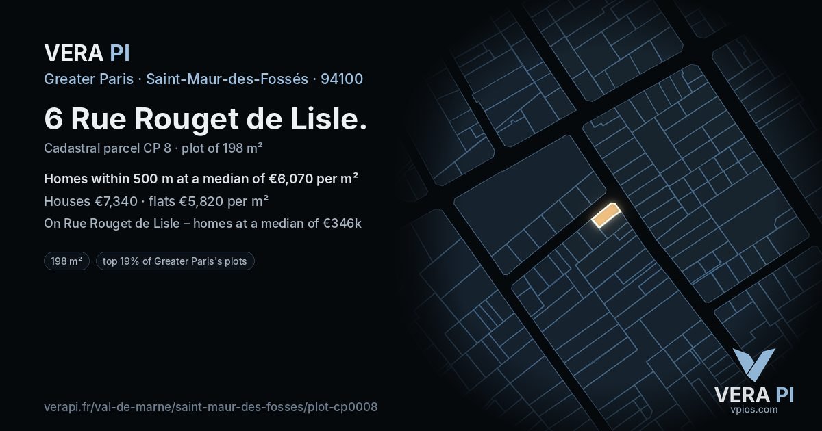 6 Rue Rouget de Lisle, Saint-Maur-des-Fossés at night – the plot lit, the parcels around coloured by the prices near them