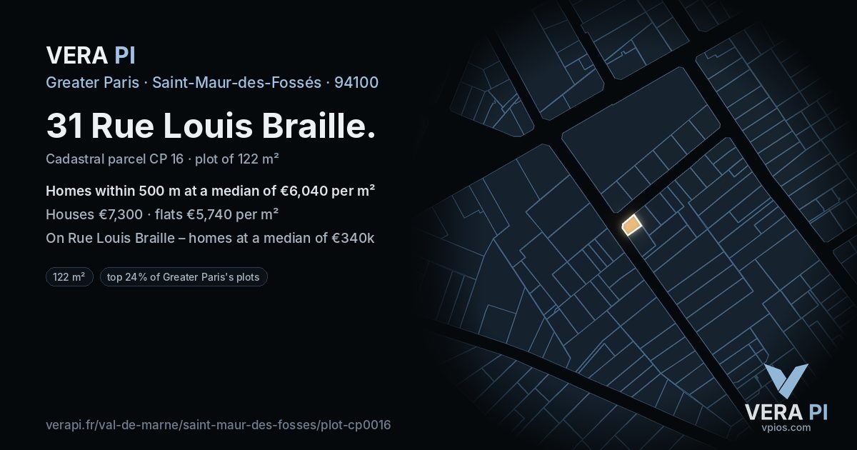 31 Rue Louis Braille, Saint-Maur-des-Fossés at night – the plot lit, the parcels around coloured by the prices near them