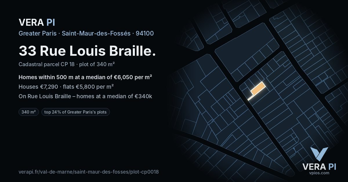 33 Rue Louis Braille, Saint-Maur-des-Fossés at night – the plot lit, the parcels around coloured by the prices near them
