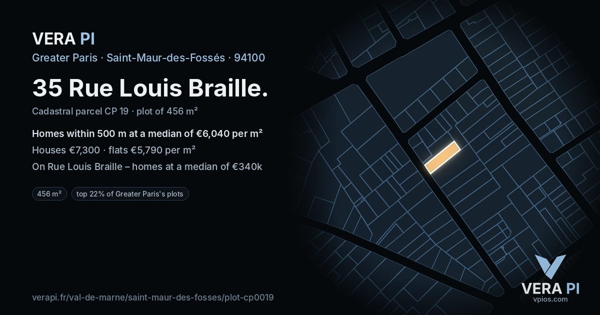 35 Rue Louis Braille, Saint-Maur-des-Fossés at night – the plot lit, the parcels around coloured by the prices near them