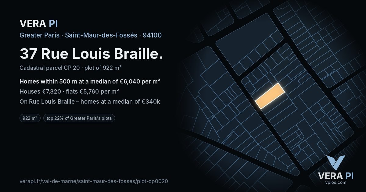 37 Rue Louis Braille, Saint-Maur-des-Fossés at night – the plot lit, the parcels around coloured by the prices near them