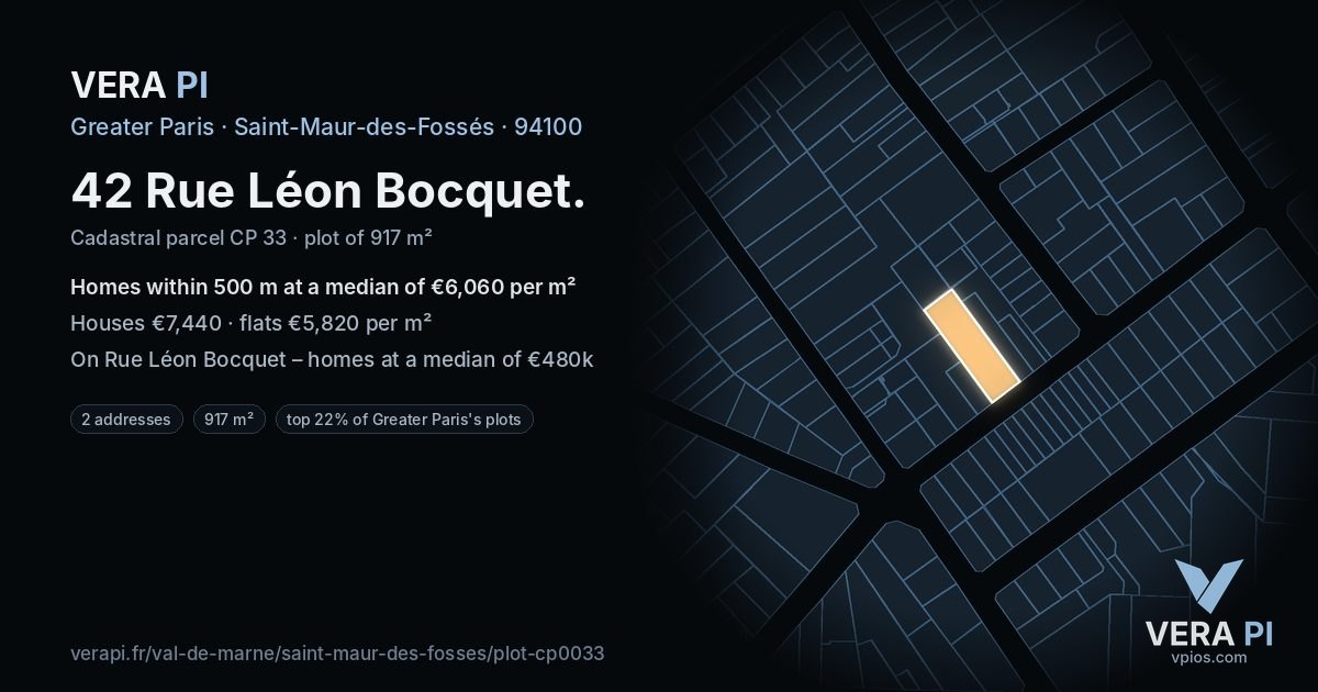 42 Rue Léon Bocquet, Saint-Maur-des-Fossés at night – the plot lit, the parcels around coloured by the prices near them