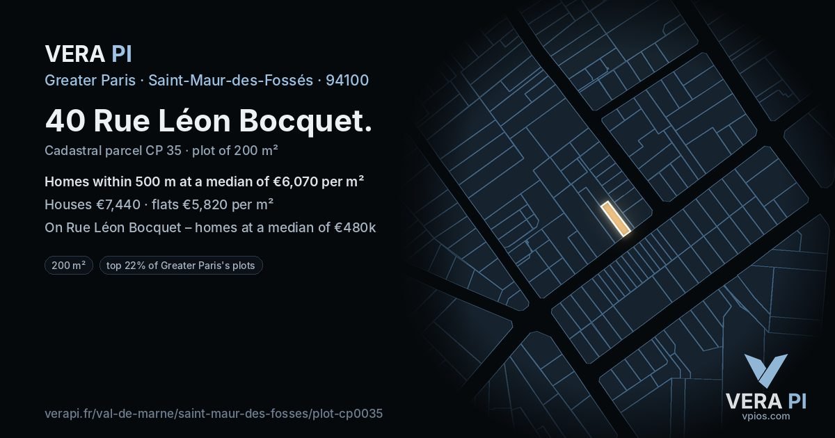 40 Rue Léon Bocquet, Saint-Maur-des-Fossés at night – the plot lit, the parcels around coloured by the prices near them