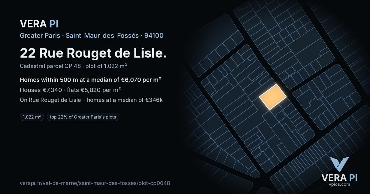 22 Rue Rouget de Lisle, Saint-Maur-des-Fossés at night – the plot lit, the parcels around coloured by the prices near them